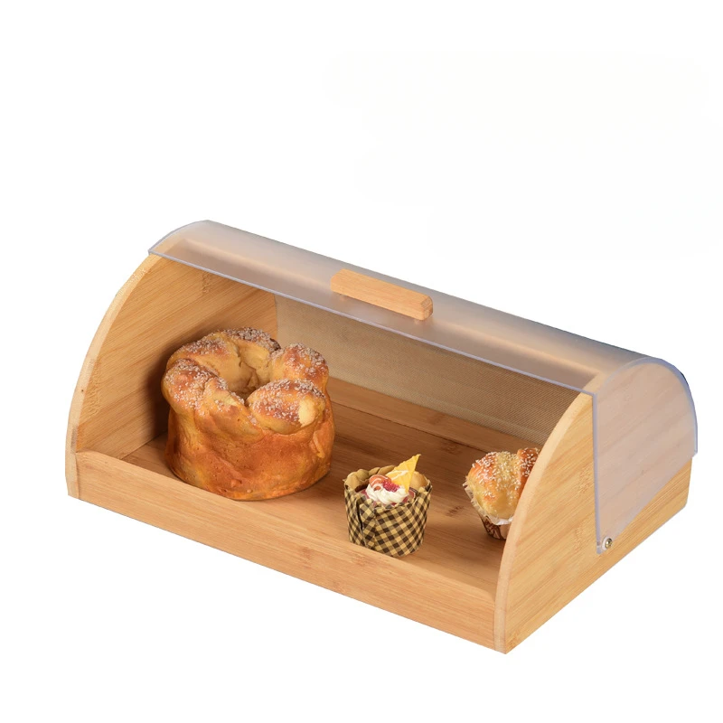 Food Storage Kitchen Cabinet - Bamboo Bread Box with Acrylic Transparent