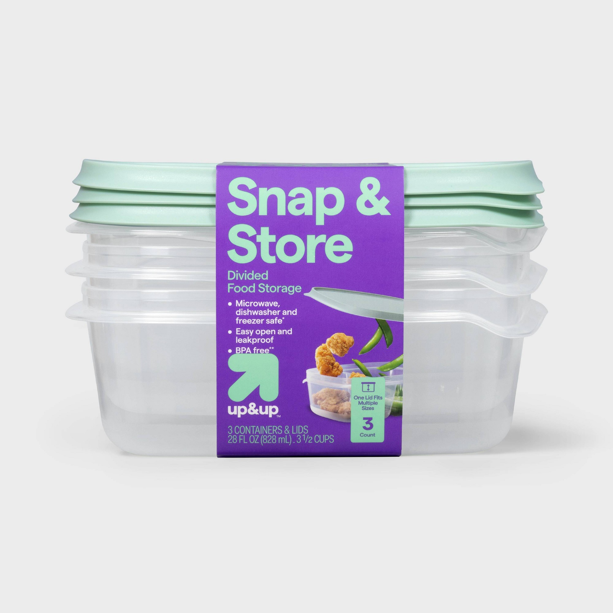 Food Storage Prep Containers - 3ct Clear Plastic Divided Rectangle Food