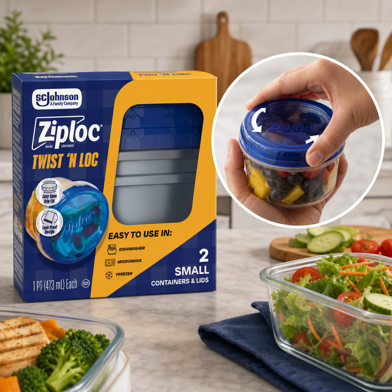 Food Storage Prep Containers - 2ct Small Twist Lock Food Storage