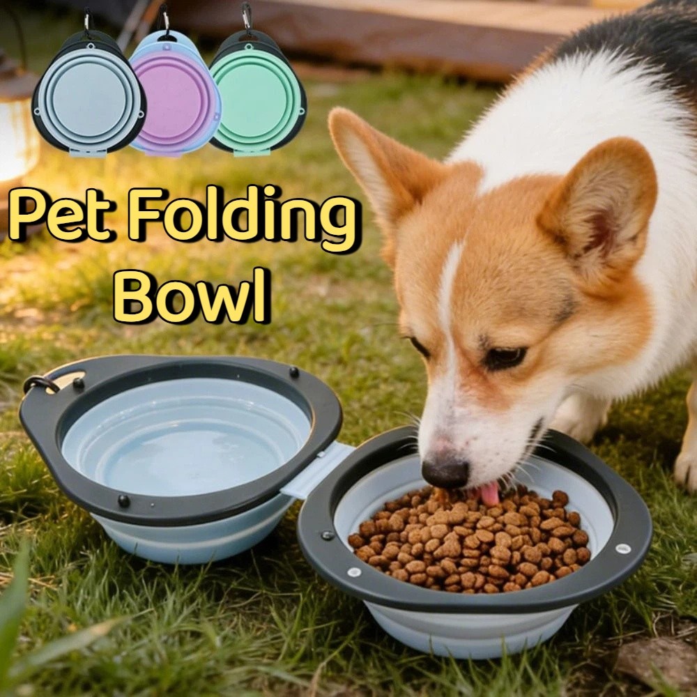 Food Storage Dog - Portable Pet Folding Bowl Double Bowl