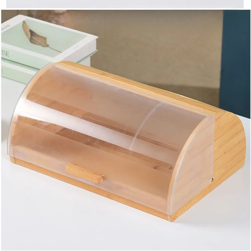 Bamboo Bread Box with Acrylic  - Food Storage Kitchen Cabinet 评论和价格