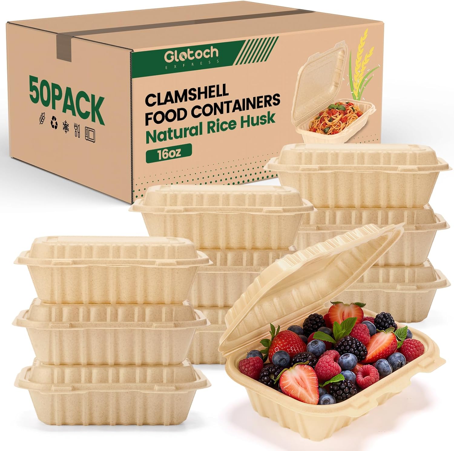 50 Pack 16oz Clamshell Take Ou - Food Storage Safe 评论和价格