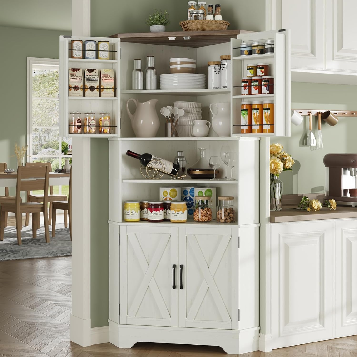#￥Corner Cabinet, 67''H Kitche - Food Storage Kitchen Cabinet 评论和价格