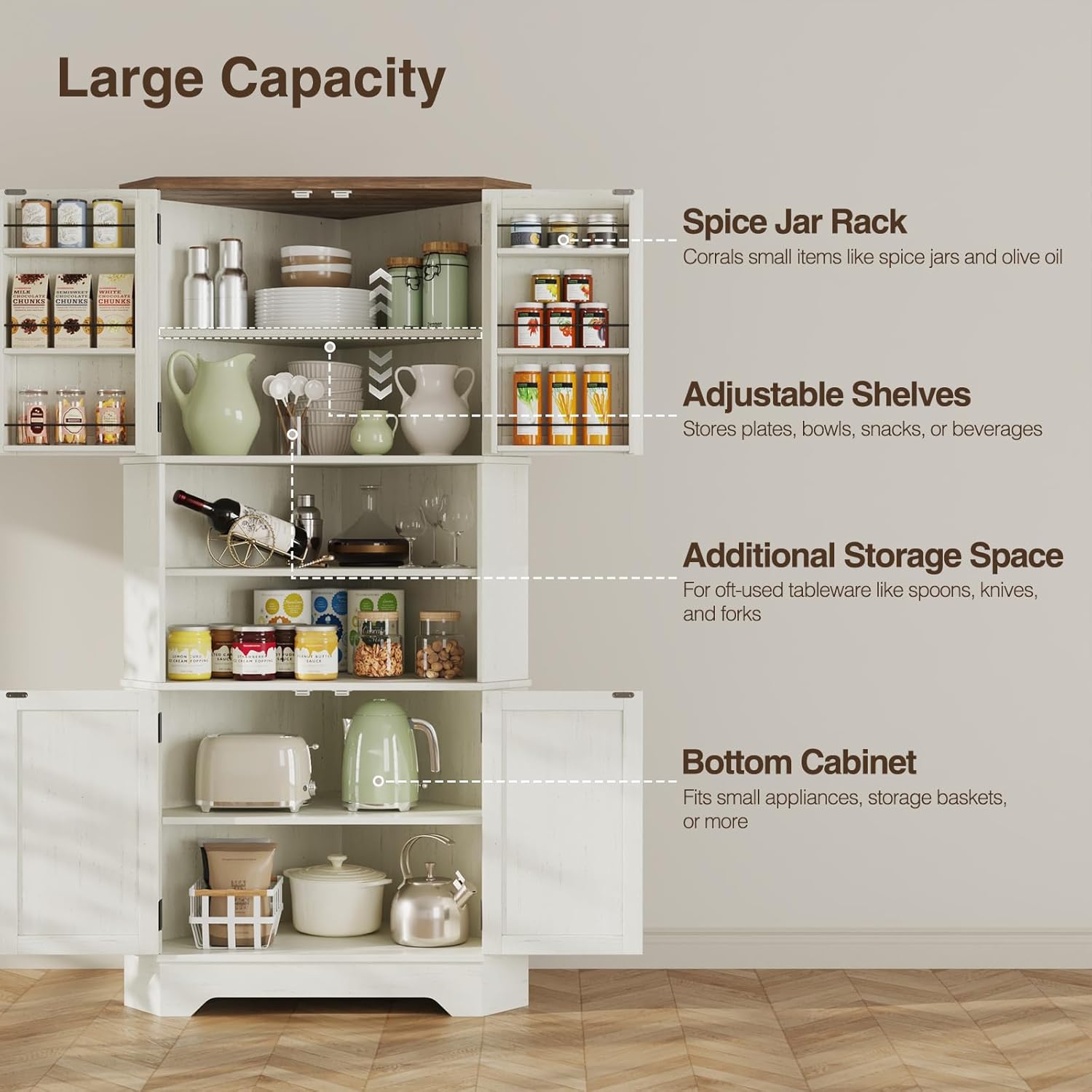 #￥Corner Cabinet, 67''H Kitche - Food Storage Kitchen Cabinet 评论和价格